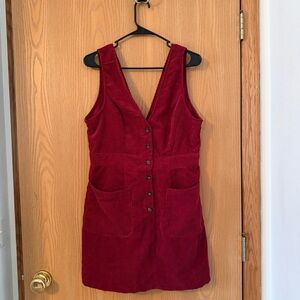 Red Corduroy Button-Down Dress